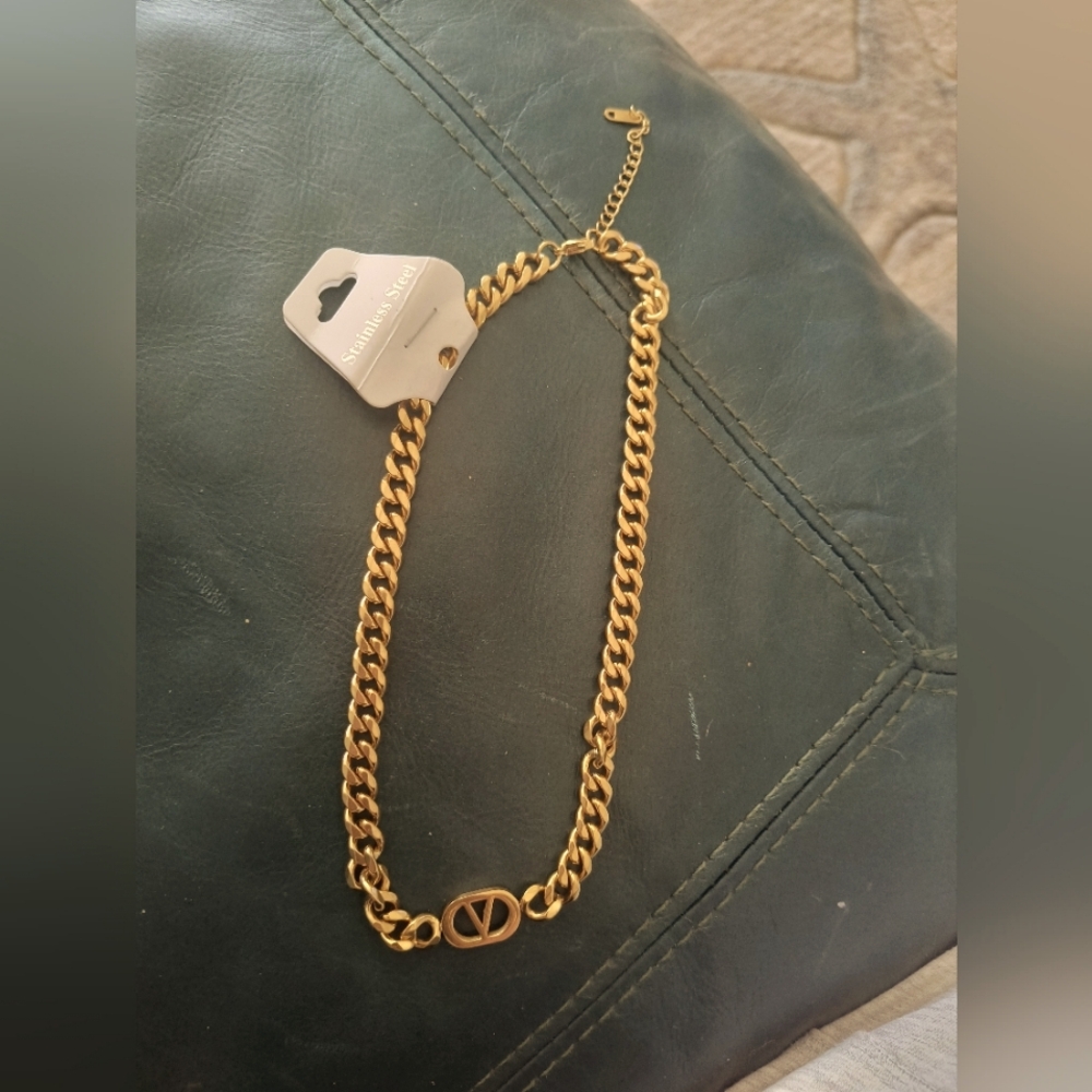 Necklace Fine Jewelry: Stainless steel Yellow  Curb Link Chain 16in unis…